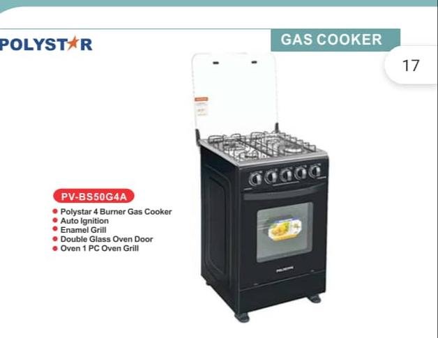 Polystar 4 Burner Standing Gas Cooker With Oven Grill Auto Ignition