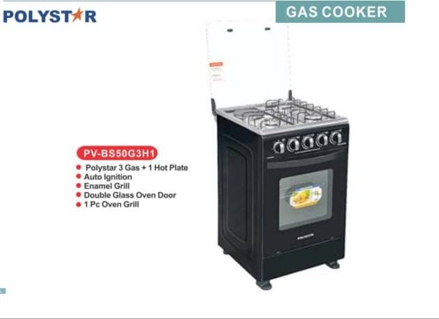 Polystar 3 Gas + 1 Electric Hot Plate Standing Gas Cooker PV-BS50G3H1