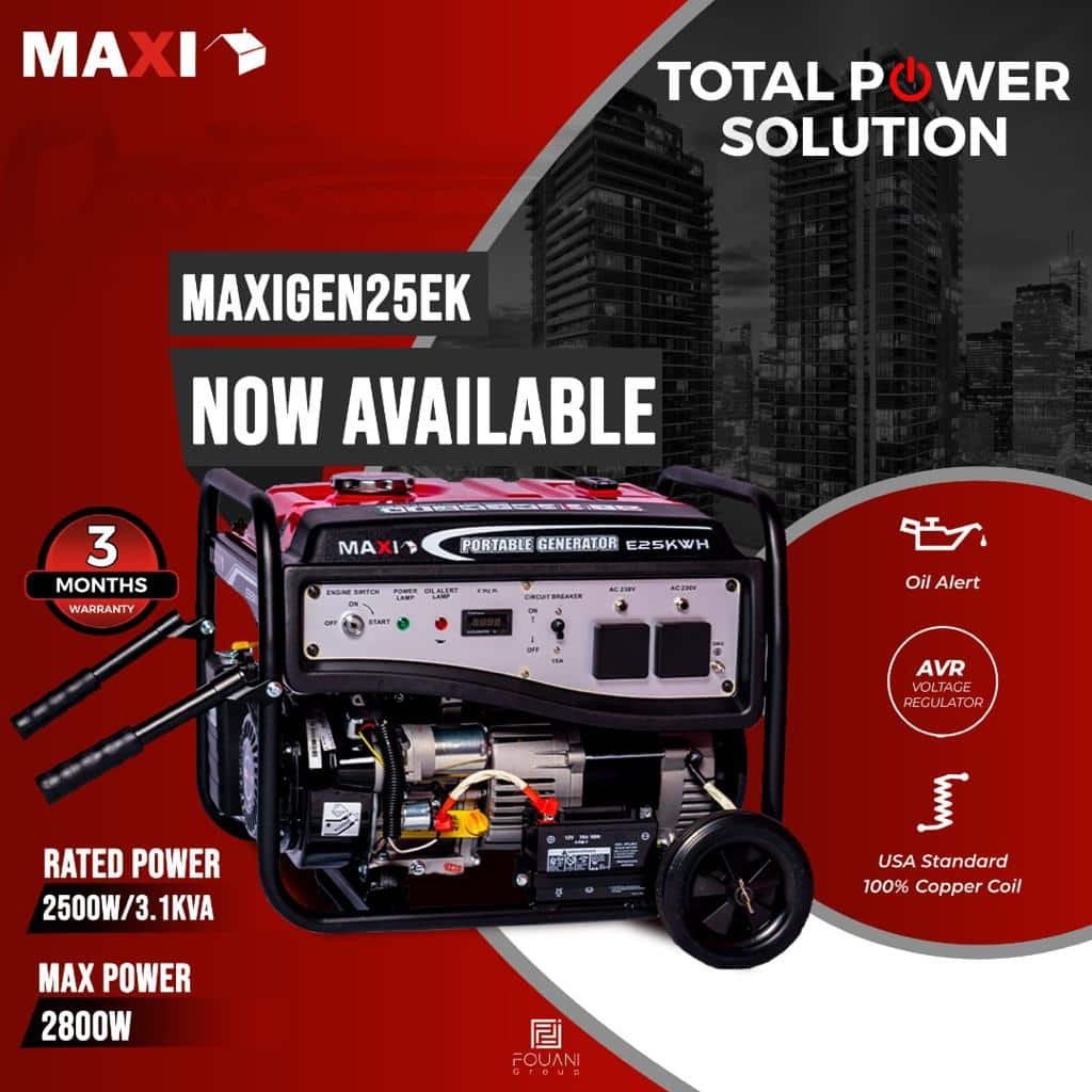 MAXI 3.1kva 100% Copper Key Starter Petrol Generator With Wheels | MAXIGEN EK25