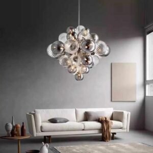 Nordic Creative Pendant Lamps Spherical Magic Bean Molecule Bedroom Restaurant Exhibition Hall Light Luxury Personality Glass Bubble Ball Iron Chandelier