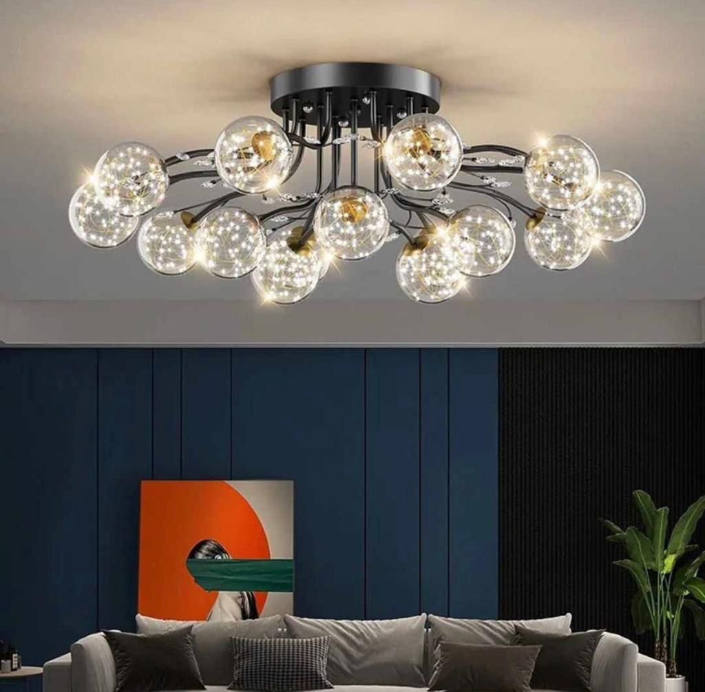 WhatsApp Image 2023-07-12 at 2.27.06 PM SANDYHA New LED Black Gold Chandeliers Clear Star Milk White Glass Ball Ceiling Lamp with Crystal Live Room Décor Pendant Lights