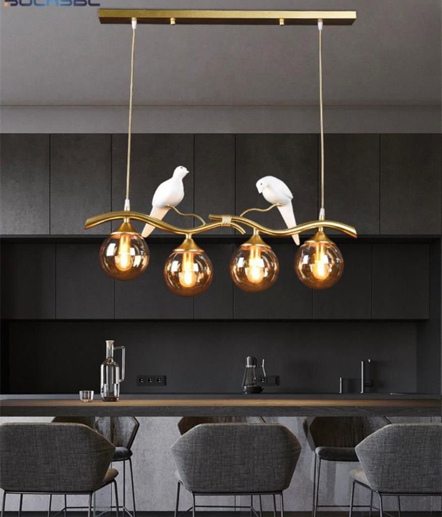 Modern simple 4 heads glass pendant lights creative little birds pendant lamp restaurant kitchen indoor fixture hanging lamp